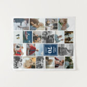 Blue Foto Collage Happy Geburtstag Name & Alter Wandteppich (Vorderseite (Horizontal))