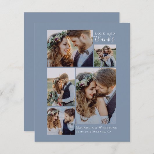 Blue Foto Collage Hochzeit Dankeschön Karte (Vorne/Hinten)