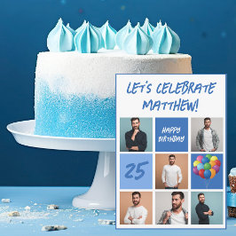 Blue Foto Collage Personalisiert Geburtstagsparty Einladung