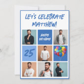 Blue Foto Collage Personalisiert Geburtstagsparty Einladung (Vorderseite)