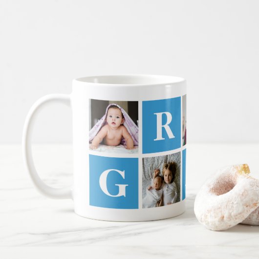 Blue Foto Collage Personalisiert Opa Tasse (Mit Donut)