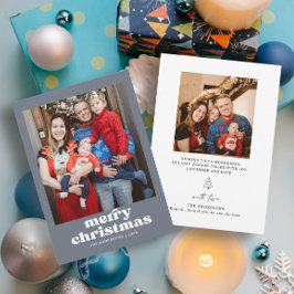 Blue Foto Family Christmas Card Einladung