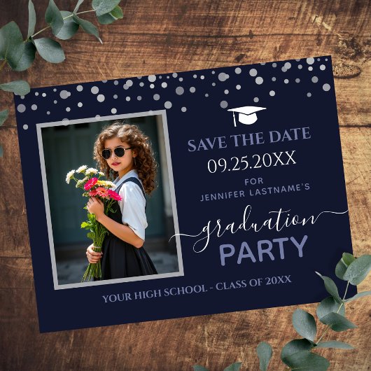 Blue Foto Graduation Party Save the Date Einladung