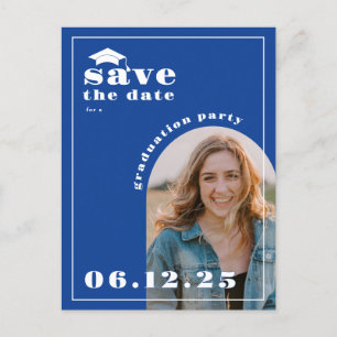 Blue Foto Graduation Party Save the Date Postkarte