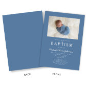 Blue Foto Religious Cross Boy Baptism Einladung