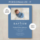 Blue Foto Religious Cross Boy Baptism Einladung