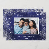 Blue Foto Silber Funkeln Weihnachtskarte (Vorne/Hinten)