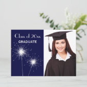 Blue Foto Sparkler Abschluss Ankündigung (Stehend Vorderseite)