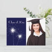 Blue Foto Sparkler Abschluss Einladung (Stehend Vorderseite)