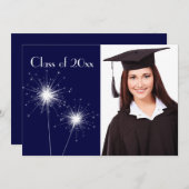 Blue Foto Sparkler Abschluss Einladung (Vorne/Hinten)