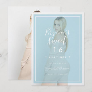 Blue Foto Tint Overlay 2 Modernes Minimal Sweet 16 Einladung