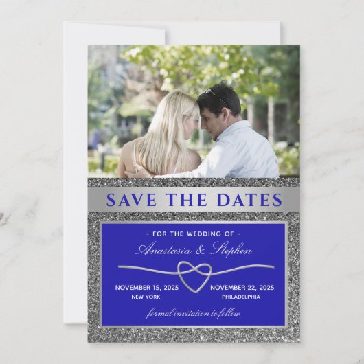 Blue Foto Wedding Save The Date (Vorderseite)