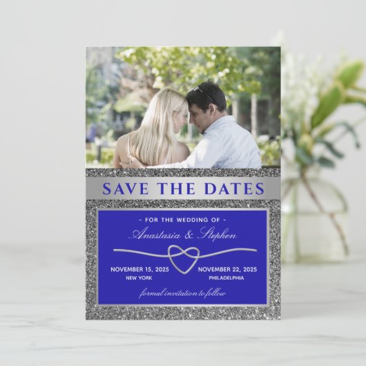 Blue Foto Wedding Save The Date (Stehend Vorderseite)