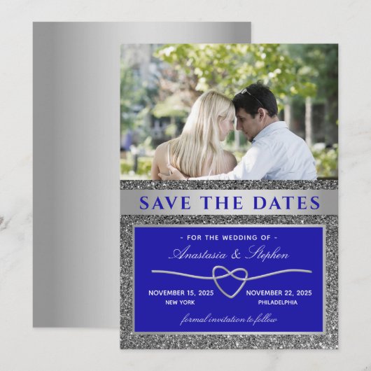 Blue Foto Wedding Save The Date (Vorne/Hinten)