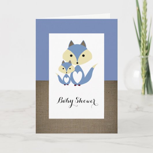Blue Fox Burlap Baby Dusche Einladung (Vorderseite)