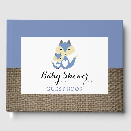 Blue Fox Burlap Baby Dusche Gästebuch (Vorderseite)
