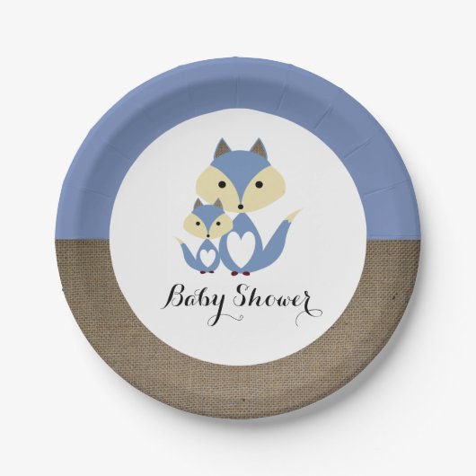 Blue Fox Burlap Baby Dusche Pappteller (Vorderseite)