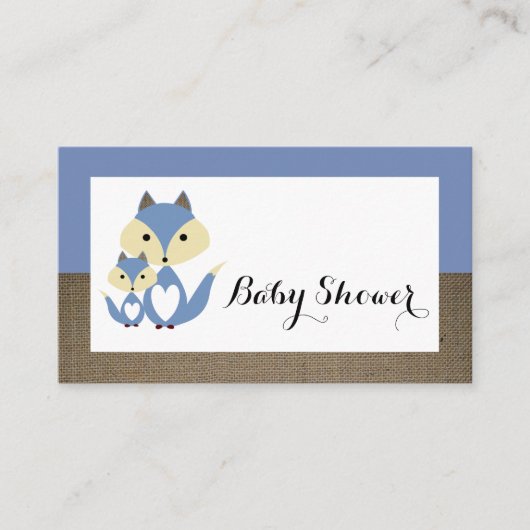 Blue Fox Burlap Baby Shower Ticket Einladung (Vorderseite)