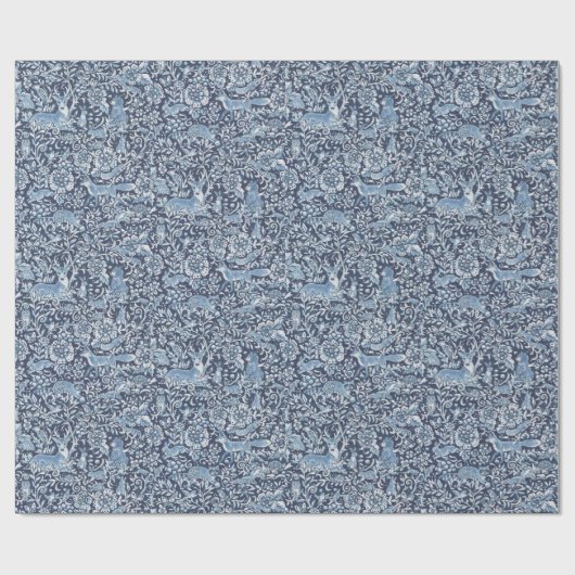 Blue Fox Rabbit Tierwald Grosses Holzmuster Geschenkpapier (Flach)