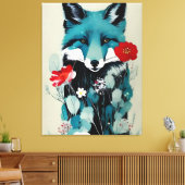 Blue Fox Rot und Weiße Blume Leinwanddruck (Insitu (Wohnzimmer))
