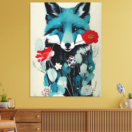 Blue Fox Rot und Weiße Blume Leinwanddruck (Insitu (Wohnzimmer))