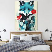 Blue Fox Rot und Weiße Blume Leinwanddruck (Insitu (Schlafzimmer))