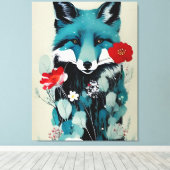 Blue Fox Rot und Weiße Blume Leinwanddruck (Insitu (Holzboden))