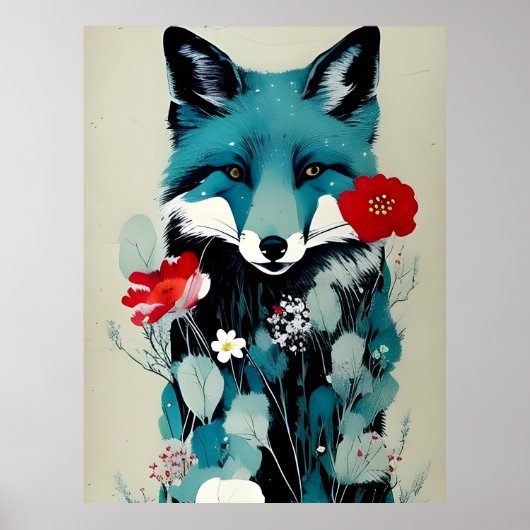 Blue Fox Rot und Weiße Blume Poster (Vorne)