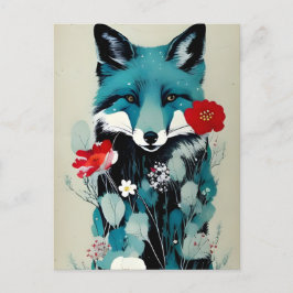 Blue Fox Rot und Weiße Blume Postkarte