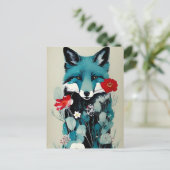 Blue Fox Rot und Weiße Blume Postkarte (Stehend Vorderseite)