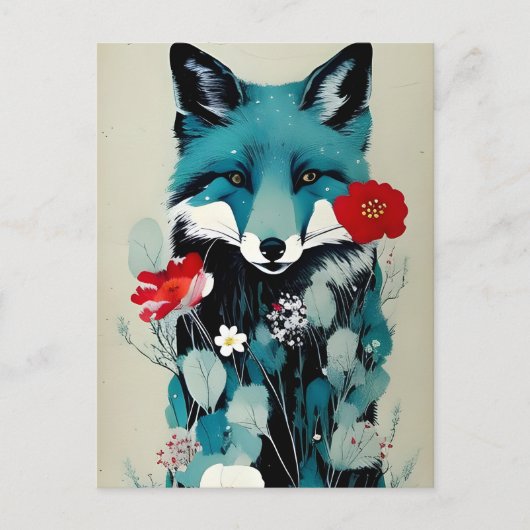 Blue Fox Rot und Weiße Blume Postkarte (Vorderseite)