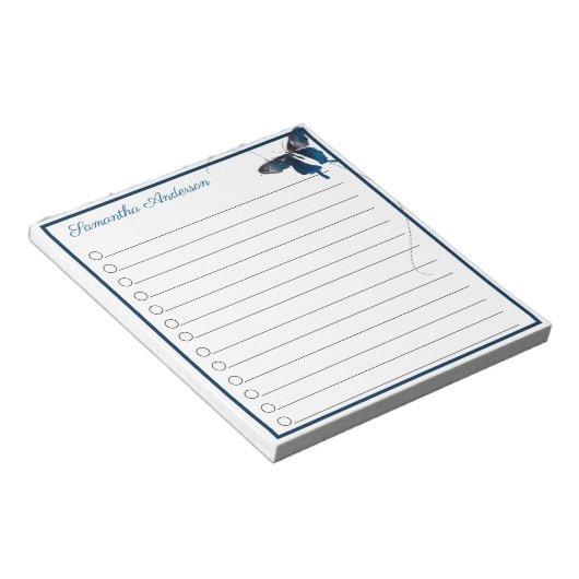 Blue Frack Butterfly Trail Personalisierter Name Notizblock (angewinkelt)