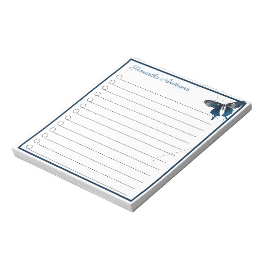 Blue Frack Butterfly Trail Personalisierter Name Notizblock (Rotiert)