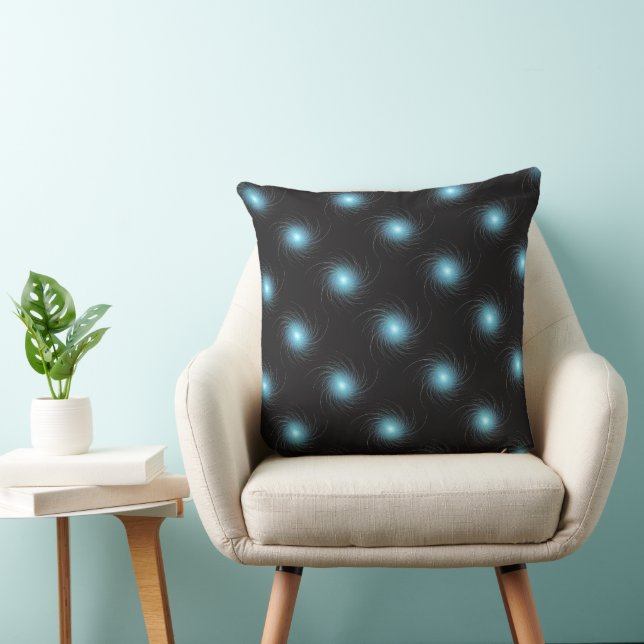 Blue Fractal Cosmic Swirl on Black Pattern Kissen (Stuhl )