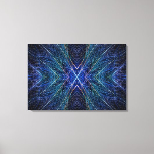 Blue Fractal Feather Design Leinwanddruck (Vorderseite)