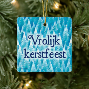 Blue Fraktal Forest - Vrolijk kerstest Keramikornament