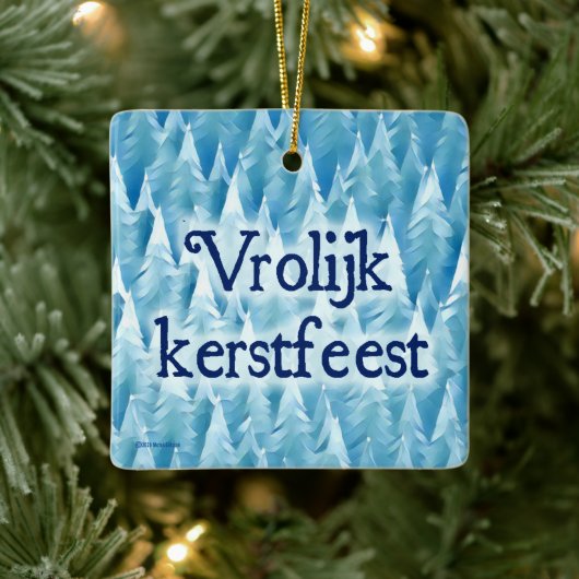 Blue Fraktal Forest - Vrolijk kerstest Keramikornament (Baum)