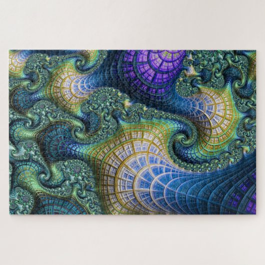 Blue Fraktal Holographic Architectural Spirals Puzzle (Horizontal)
