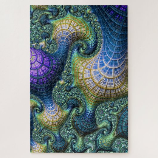 Blue Fraktal Holographic Architectural Spirals Puzzle (Vertikal)