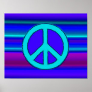 Blue Fraktal & Peace Sign Poster