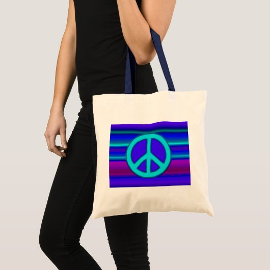 Blue Fraktal & Peace Sign Tragetasche (Vorderseite (Produkt))