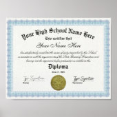 Blue Frame High School Diploma Certificate Poster (Vorne)