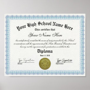 Blue Frame High School Diploma Certificate Poster