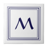 Blue Frame Monogram Letter M Minimalistisch Fliese (Vorderseite)
