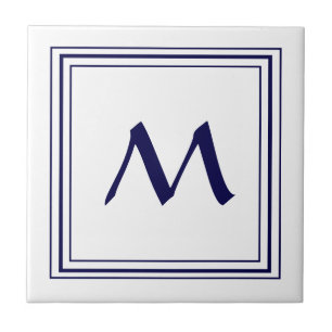 Blue Frame Monogram Letter M Minimalistisch Fliese