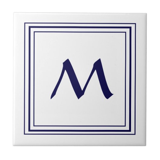 Blue Frame Monogram Letter M Minimalistisch Fliese (Vorderseite)