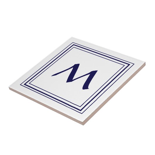 Blue Frame Monogram Letter M Minimalistisch Fliese (Seite)