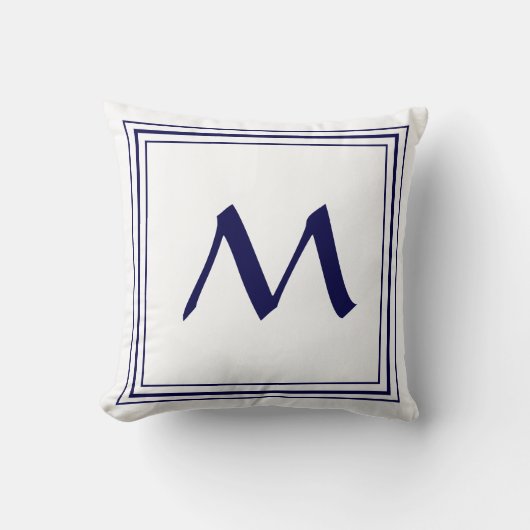 Blue Frame Monogram Letter Minimalistisches Kissen (Vorderseite)
