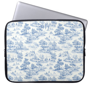 Blue-France Toile de Jouy Stylish Vintag Monogra Laptopschutzhülle
