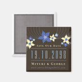 Blue Frangipani Beach Wedding Save the Date Magnet (Vorderseite/Rückseite)
